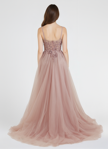 Ball-Gown/Princess V-Neck Floor-Length Tulle Maxi Dresses With Sequins